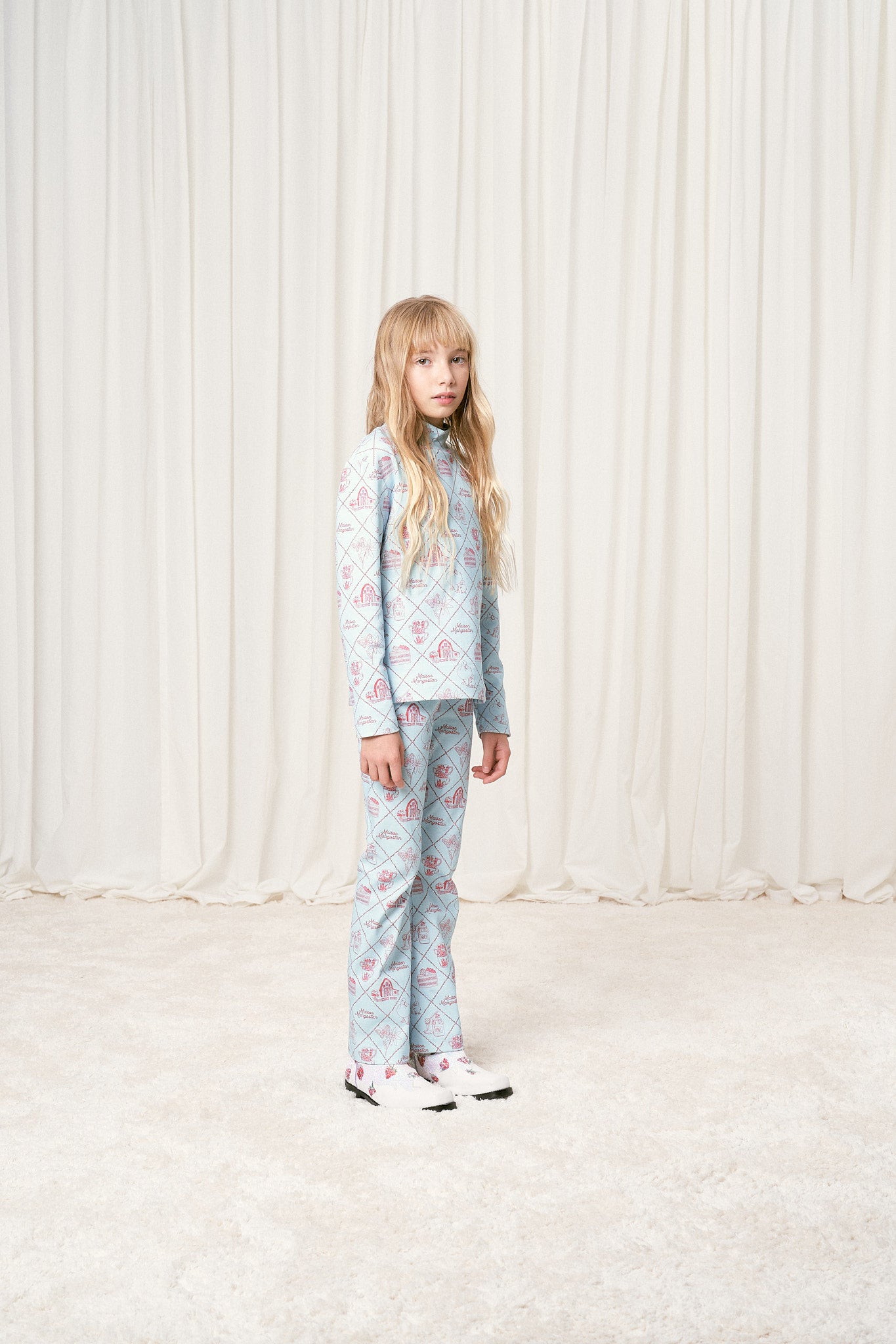 TABLE CLOTH FLARED LEGGING LIGHT BLUE/ RED