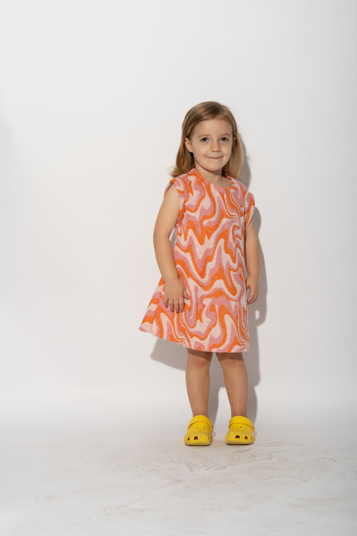 TERRY WAVY PRINT T-SHIRT DRESS 4Y