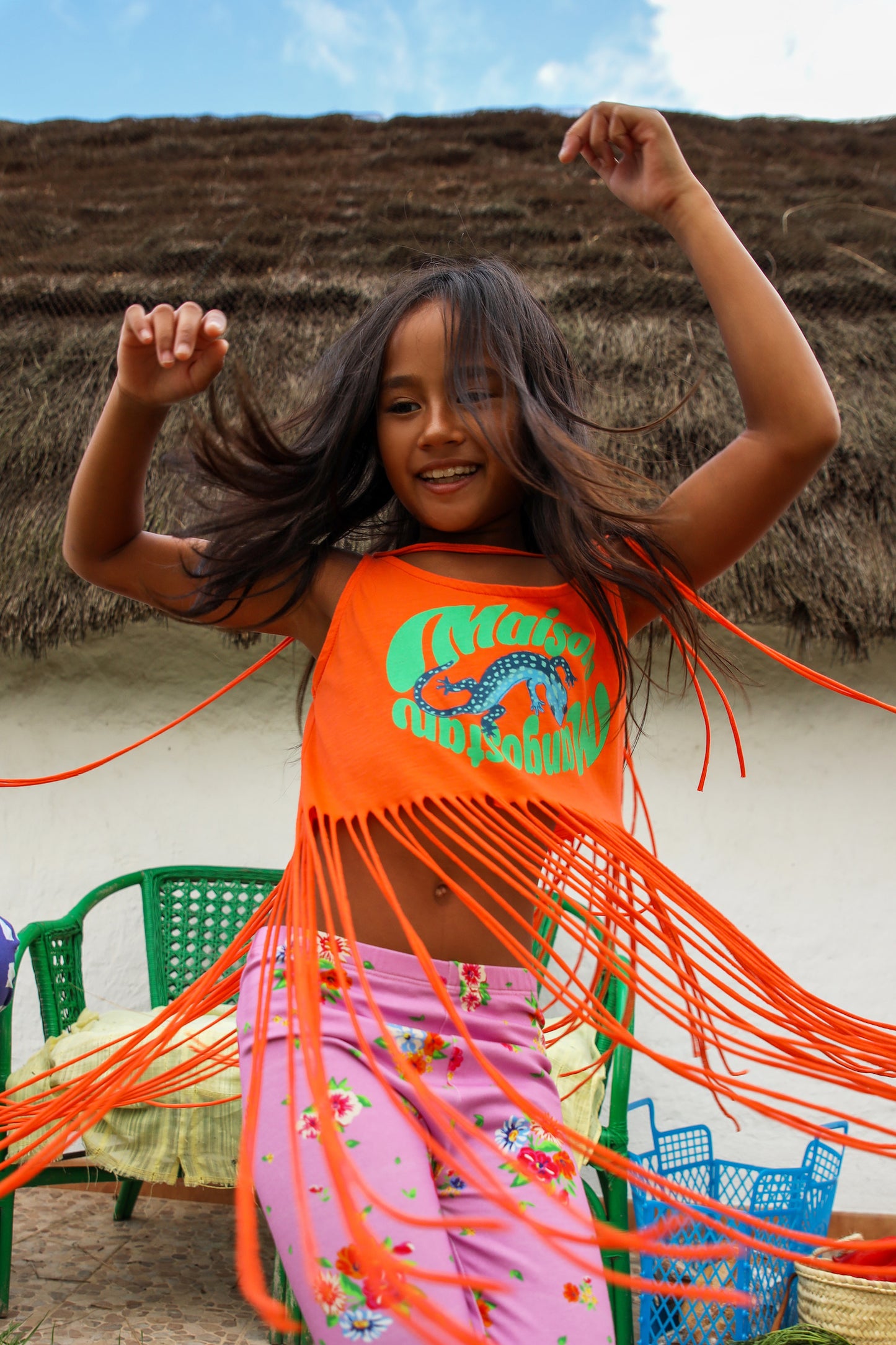 GECKO FRINGES T-SHIRT FLUO ORANGE 6Y