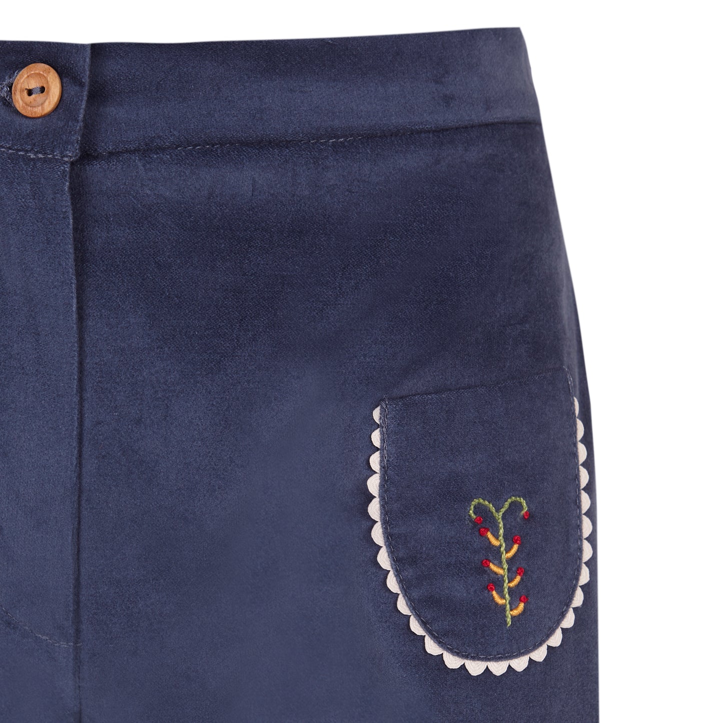 [adult]WOMAN COBALT BLUE VELVET EMBROIDERED BELL BOTTOM PANTS