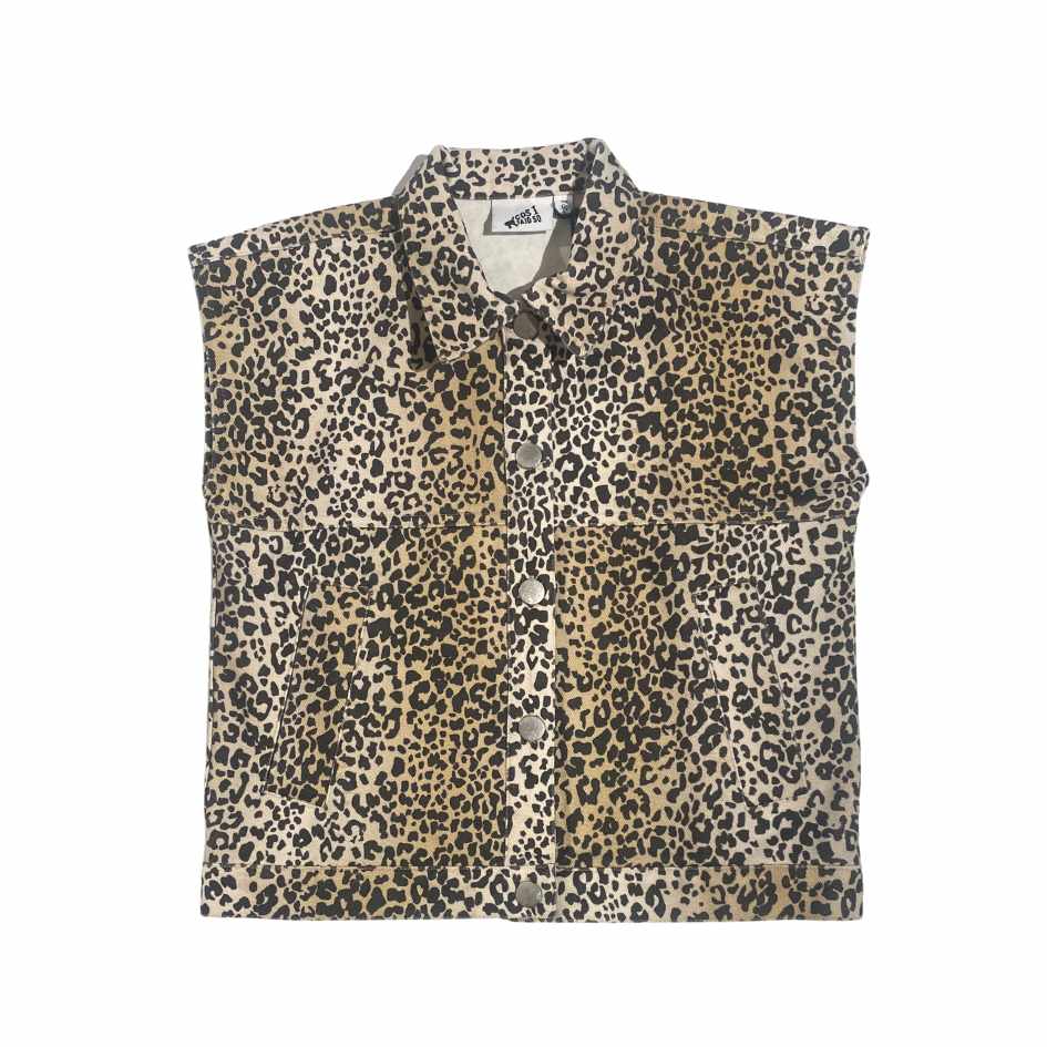 DENIM GILET LEOPARD